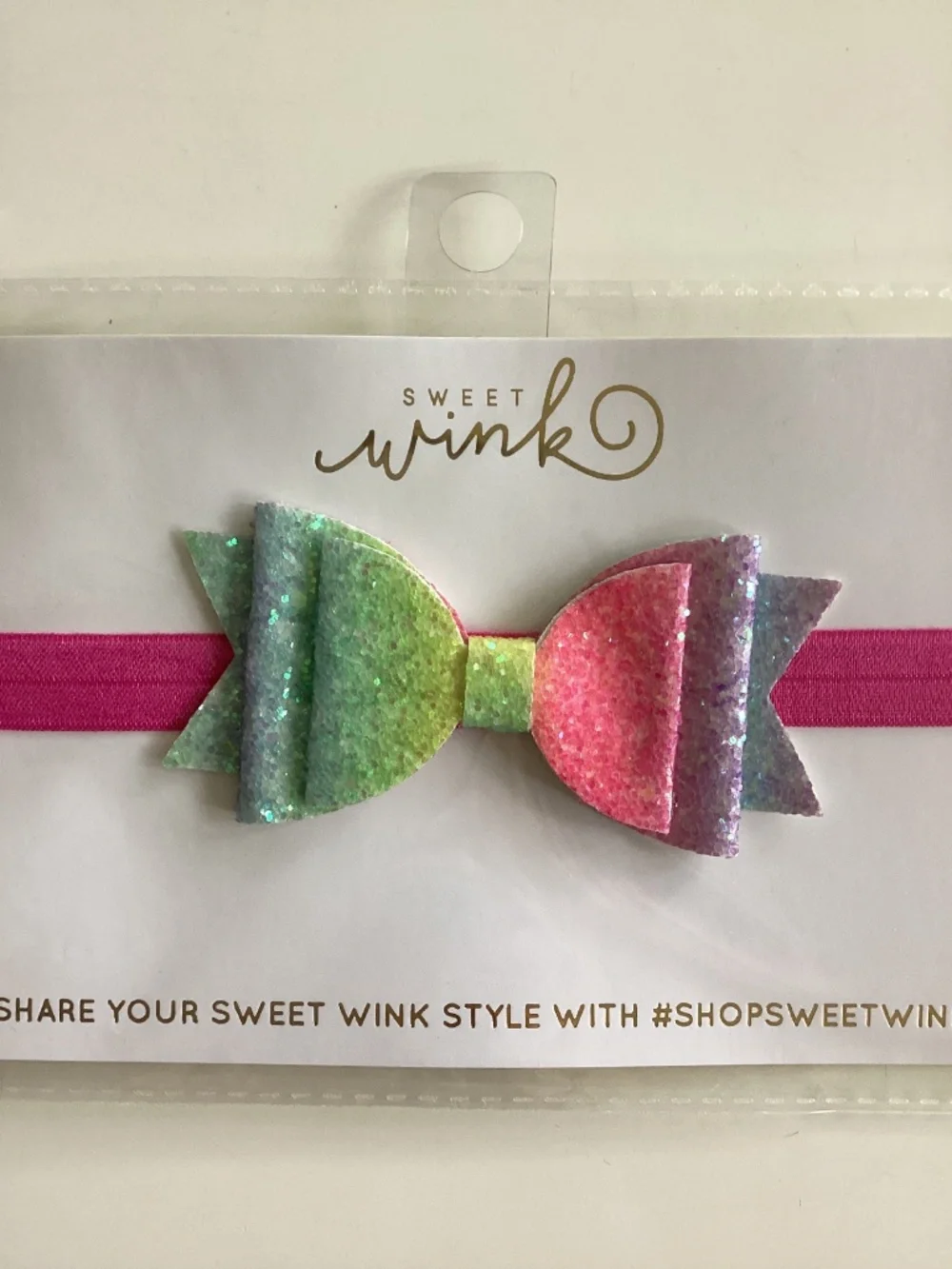 SWEET WINK Girls Glitter Ombre Bow Headband in Pink & Multicolor